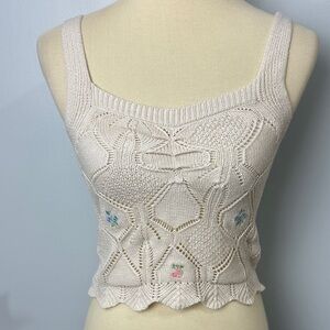 ❄️ Freshman 1996 Cream Knit Crop Top with Floral Accents Size XS
